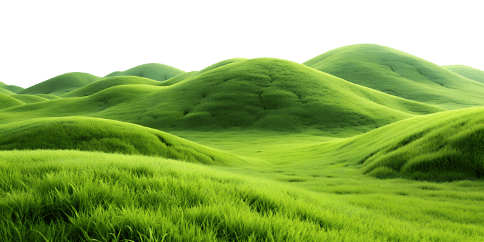 Green rolling hills in natural landscape, isolated against transparent background png