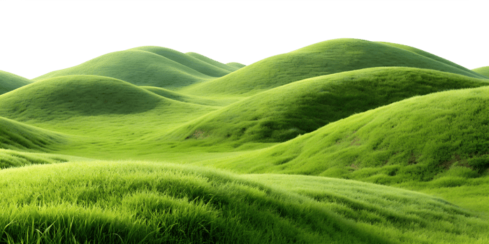 Rolling green hills with lush grass, isolated against transparent background png