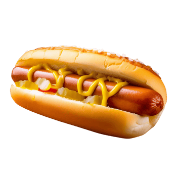 Hot dog with mustard and onions on a bun png