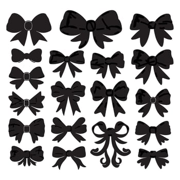 A collection of black bows with varying sizes and shapes. The bows are all black and are arranged in a row with white background vector