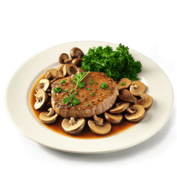 Veal Marsala pan seared veal Marsala wine sauce mushrooms parsley garnish Culinary and Food concept png