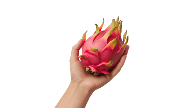 Dragon Fruit on open hand - top view on isolated background png