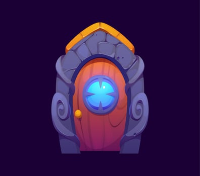 Fantasy magic portal gate door with blue glow gem vector