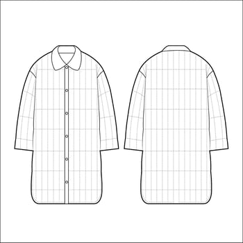 Padded Jacket technical fashion Illustration. High Neck Down Jacket, Coat fashion flat technical drawing template, ribbed, pocket, front and back view, white, women, men, unisex CAD mockup set. vector