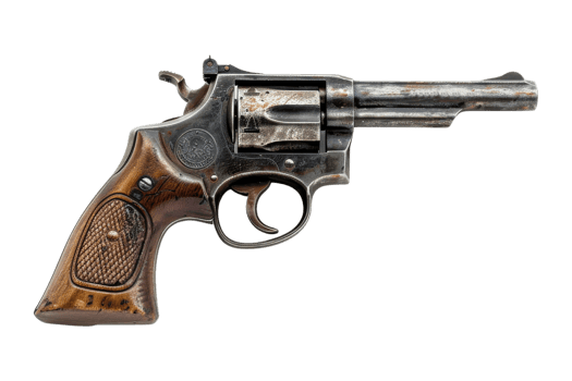 Vintage Revolver with Wooden Grip png