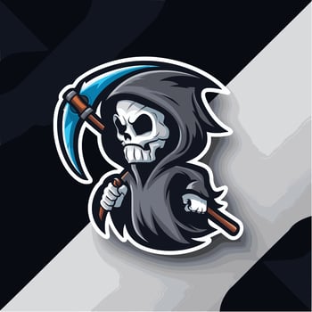 grim reaper hold scythe design illustration character vector
