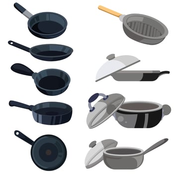 Gray and Black Kitchen Pan Cookware Set Illustration vector