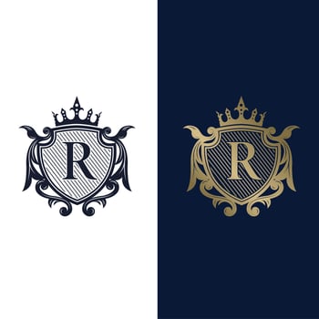 Royal heraldic emblem featuring letter R and crown vector