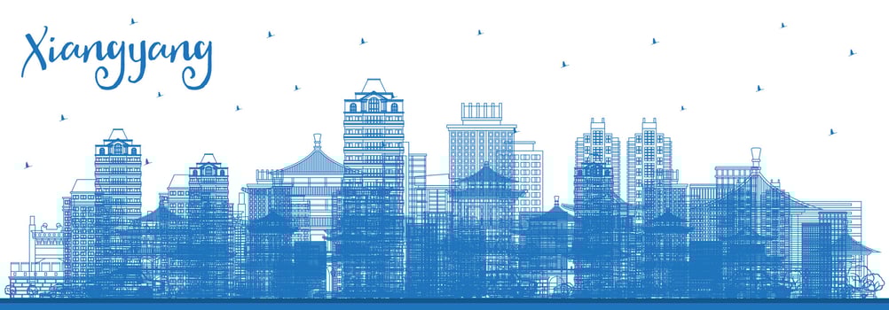 Outline Xiangyang China City Skyline with Blue Buildings. Business Travel and Tourism Concept with Historic and Modern Architecture. Xiangyang Cityscape with Landmarks. vector