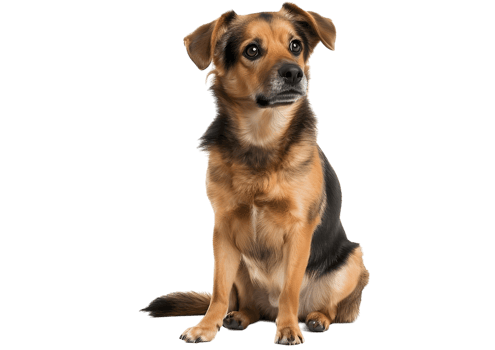 Cute Mixed Breed Dog Sitting and Looking Up. Isolated on transparent background png