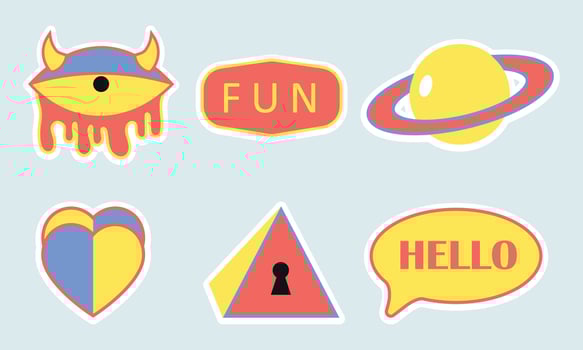 Abstract Retro 90s Vibes Sticker Set vector