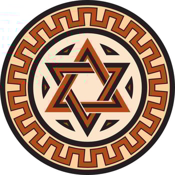 round colored jewish national ornament. Star of David. Semitic folk circle, pattern. Israeli ethnic sign, ring. vector
