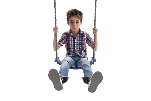 Boy Sitting on Swing Looking at Camera. Isolated on transparent background png