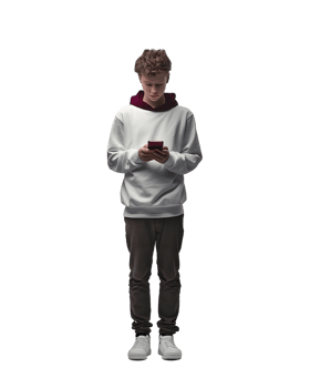 Young man using a smartphone. Isolated on transparent background png