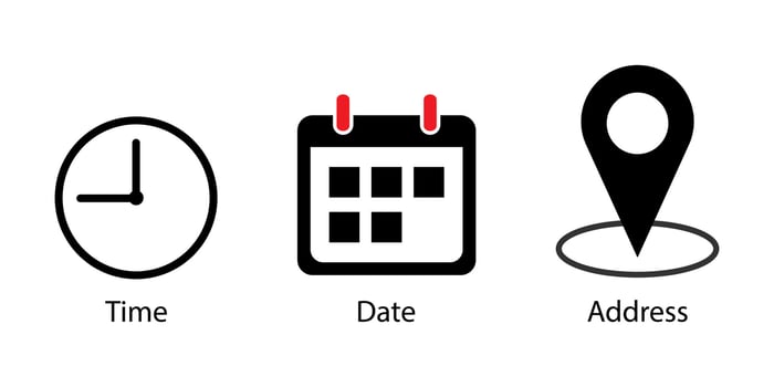 Time, date and address event elements illustration. vector