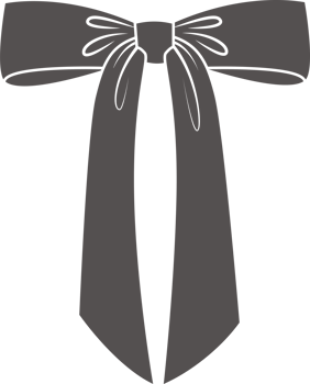 Ribbon bow with knot for gift and hair. Icon black silhouette. Hand drawn flat design for birthday and Christmas holidays presents decoration. Fashion accessory. png