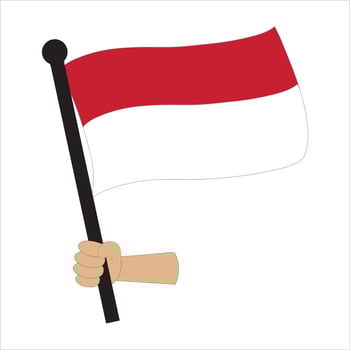 Hand Holding Indonesian Flag Illustration, illustration depicting a hand holding the Indonesian flag with red and white colors. Perfect for representing national pride celebrations vector