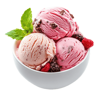 Three scoops of ice cream with berries and chocolate chips png