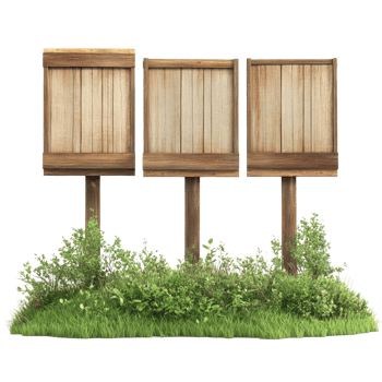Three wooden signs with grass and plants png