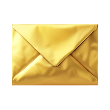 A golden envelope isolated on transparent background png