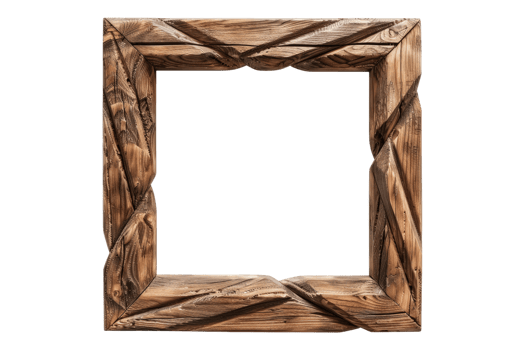 Wooden picture frame isolated on transparent background. png