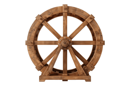 Wooden water wheel isolated on transparent background. png