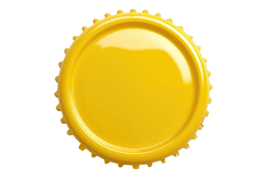 Yellow metallic bottle cap isolated on transparent background. png
