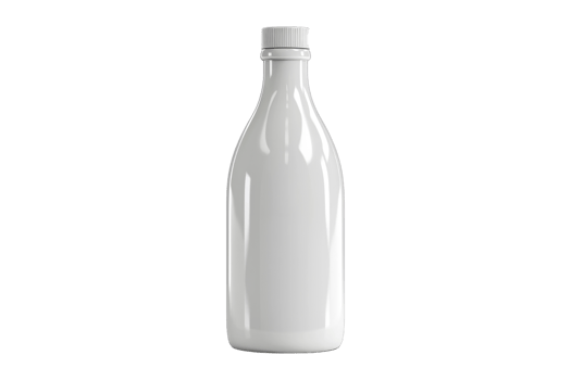 A white bottle is shown on a transparent background png
