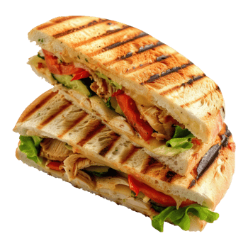 A grilled chicken sandwich with lettuce and tomatoes png