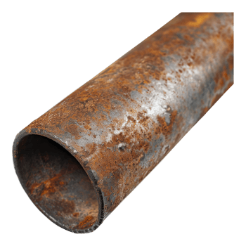Close up of rusty iron pipe isolated on transparent background. png