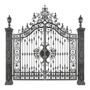 Classic black metal gate isolated on transparent background. png