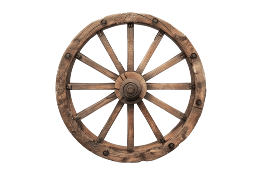 Wooden wheel isolated on transparent background. png