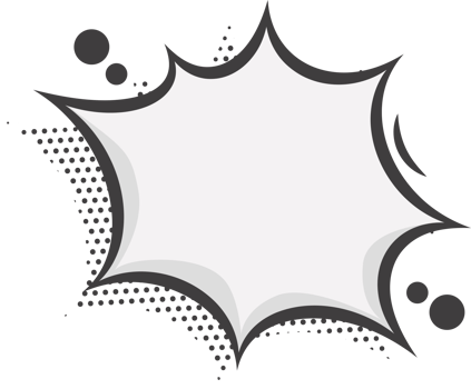 Manga speech bubble. Comic text frame with pop art halftone dotted effect. Balloon chat shape for dialog. Cloud for shock shout and scream action messages. Irregular cartoon decoration png