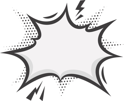 Manga speech bubble. Comic text frame with pop art halftone dotted effect. Balloon chat shape for dialog. Cloud for shock shout and scream action messages. Irregular cartoon decoration png