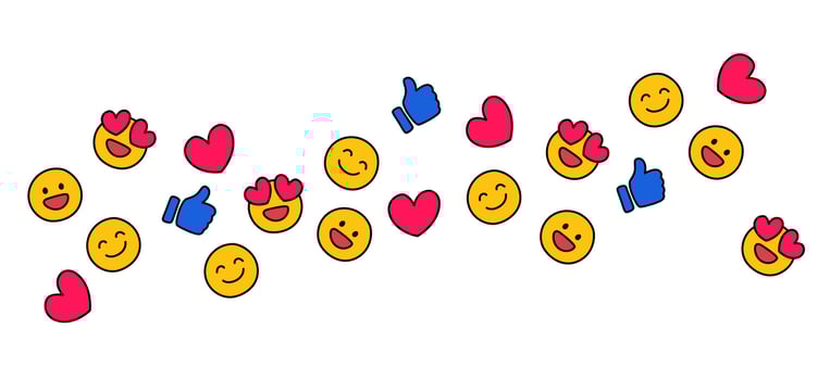 Like, love, emoji, social media reaction, collection of emoji reactions hand drawn, a bunch of social media icons vector