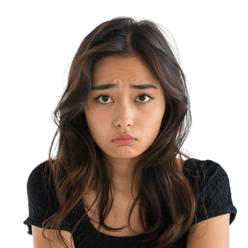 A young asian woman with long black hair and a serious expression png