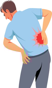 Office worker suffering from back pain while standing vector