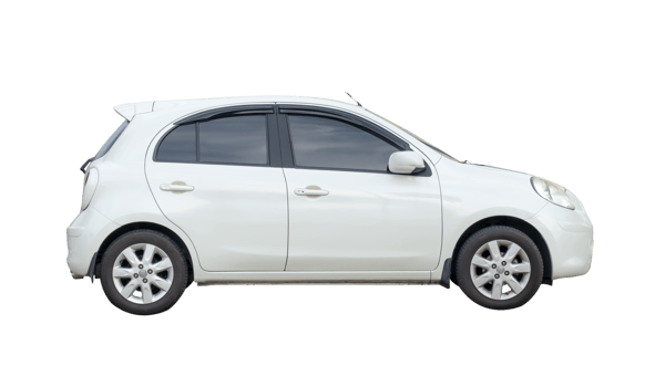 Side view of white mini or small car isolated with clipping path in file format png