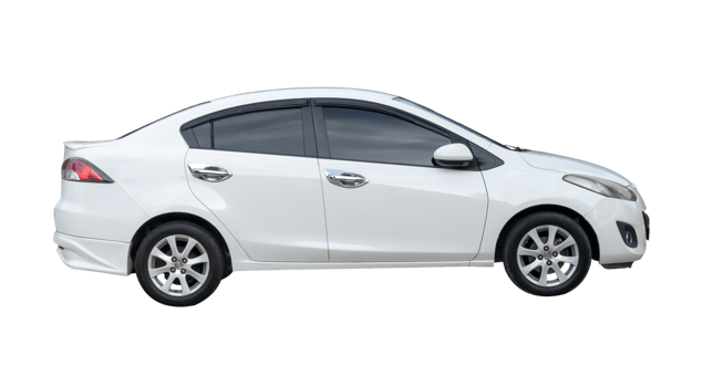 Side view of white sedan car isolated with clipping path in file format png