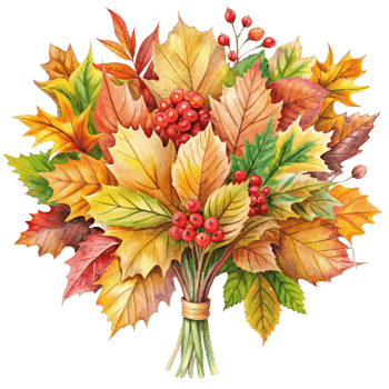 Autumn bouquet with vibrant leaves and red berries, perfect for seasonal decorations, greeting cards, or autumn-themed designs for businesses and creatives png
