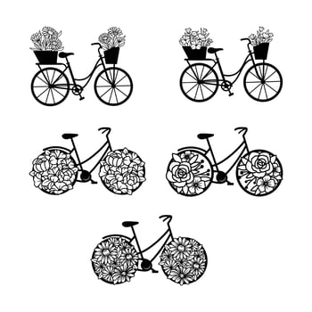 Floral Bicycle Flower basket illustration. vector