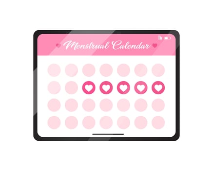 Girls menstrual calendar app for woman health on tablet concept illustration. vector