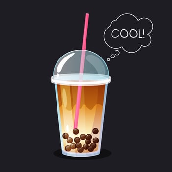 Cappucino iced bubble coffee in takeaway plastic cup with lid, straw and hand drawn doodle for menu,cafe, flyer,banner vector
