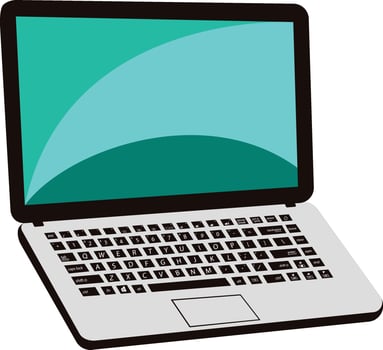 Laptop flat illustration. Computer laptop cartoon with colorful screen vector