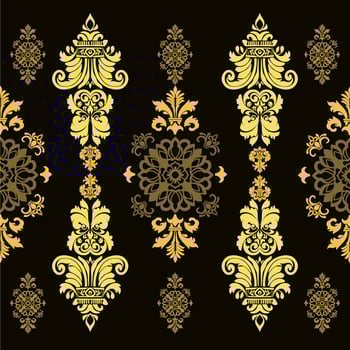 Classic Floral Damask Seamless Pattern baroque Yellow and black tone style Elegant Textile Design vector