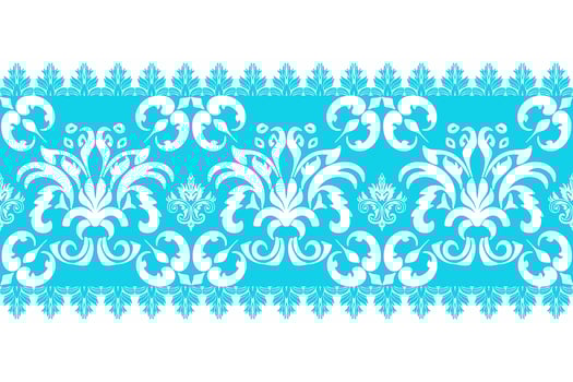 Classic Damask Bouquet Border Pattern Seamless White and Blue Baroque Style Elegant Textile Design vector