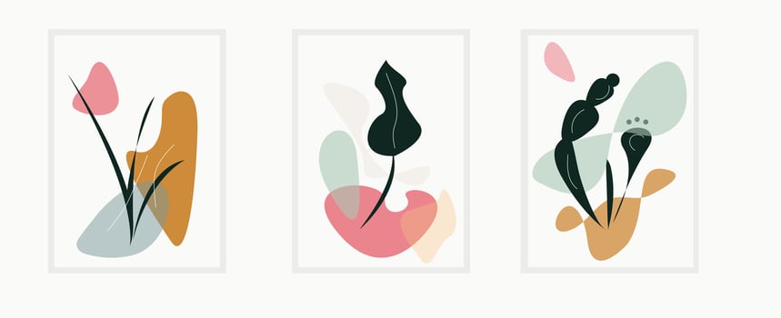 Aesthetic poster set. Modern minimal design collection. Trendy floral design in pastel colors vector