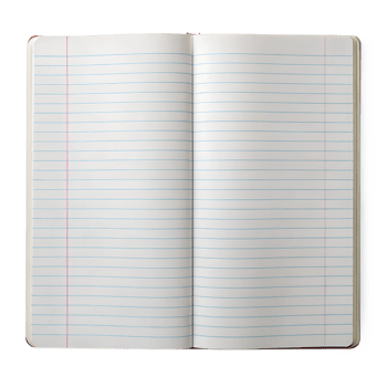 Open lined notebook isolated on white, cut out transparent png