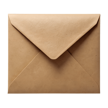 Tan envelope isolated on white background, cut out transparent png