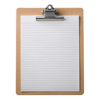 Clipboard with lined paper, cut out transparent png